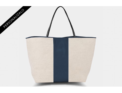 MY SHOPPING BAG CANVAS LEATHER NAVY